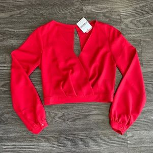 Forever 21 Red Long Sleeve Crop Top Sz Small